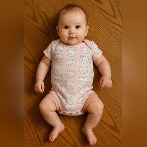 M8) Kidgets 3-6 Months Baby Girl Cat Print Onesie
